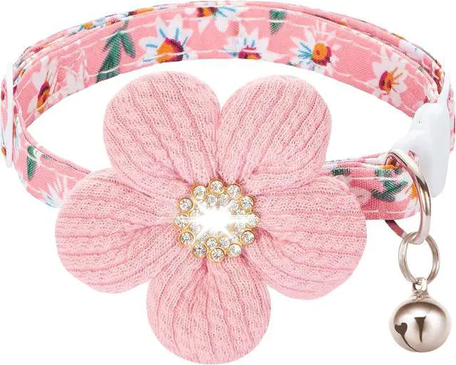 Main image of Cat Collar, HYQHYX Breakaway Kitten Collar with Flower,Rhinestone Kitty Collar with Bell, Floral Pet Collar with Safety Buckle for Cats and Puppy Dog