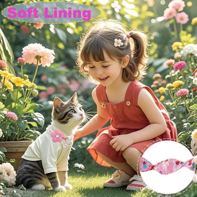 Alt view image 4 of 7 - Cat Collar, HYQHYX Breakaway Kitten Collar with Flower,Rhinestone Kitty Collar with Bell, Floral Pet Collar with Safety Buckle for Cats and Puppy Dog