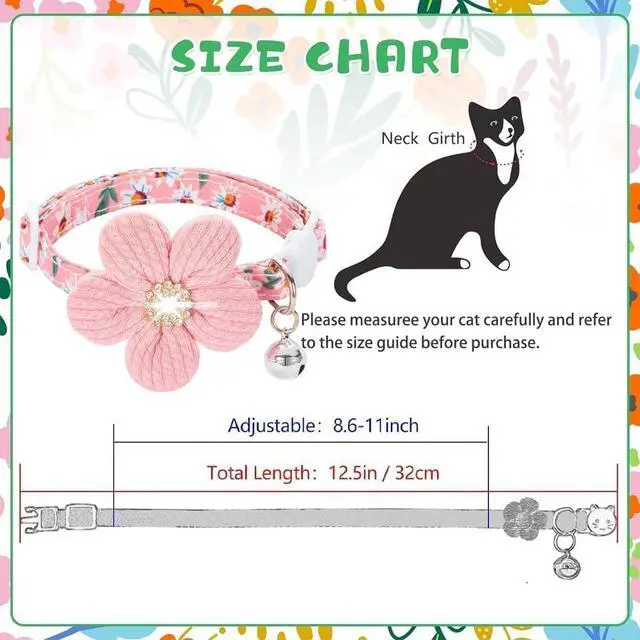 Alt view image 6 of 7 - Cat Collar, HYQHYX Breakaway Kitten Collar with Flower,Rhinestone Kitty Collar with Bell, Floral Pet Collar with Safety Buckle for Cats and Puppy Dog