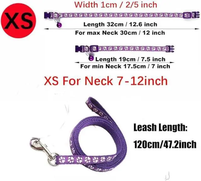 Alt view image 3 of 6 - Purple Cat Collar and Leash with Bell Set, Kitten Collars with Bell XXS Dog Collar Reflective Dog Collar Leash Set with Bell, Basic Nylon Boy Girls Pet Collar Adjustable for XXS XS S Tiny Puppies