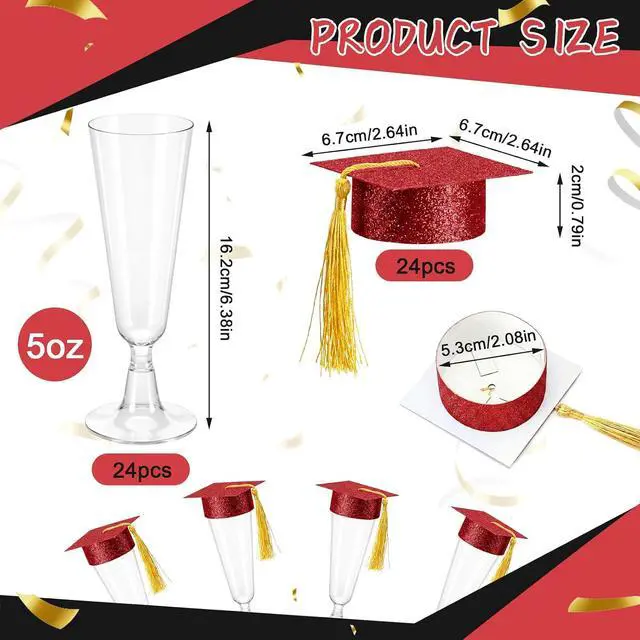 Alt view image 2 of 7 - Ziliny 24 Set Graduation Plastic Champagne Flutes with Mini Graduation Cap Topper for Class of 2026 Grad Party Decoration
