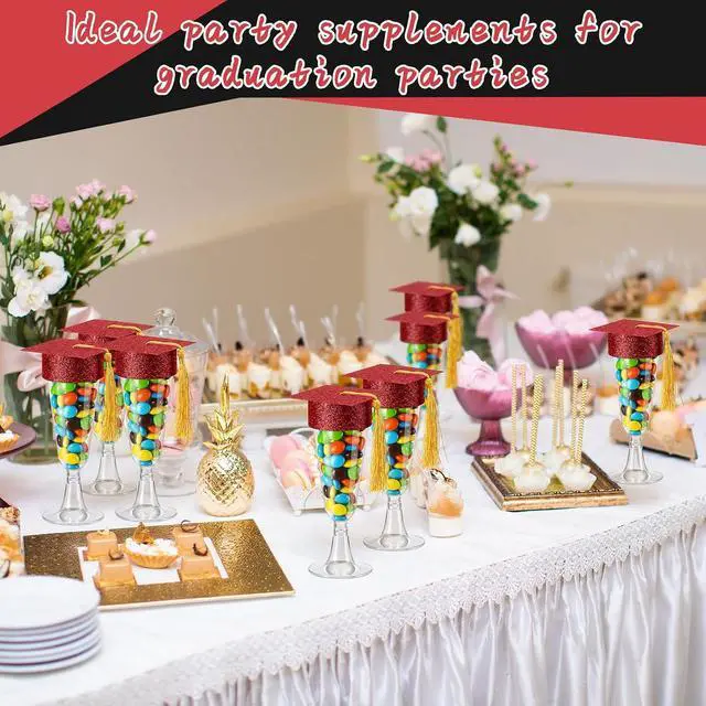 Alt view image 4 of 7 - Ziliny 24 Set Graduation Plastic Champagne Flutes with Mini Graduation Cap Topper for Class of 2026 Grad Party Decoration