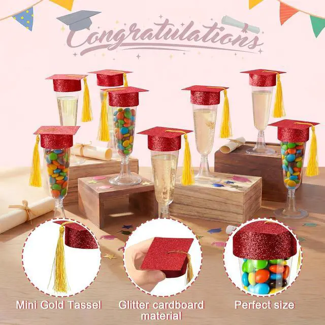 Alt view image 3 of 7 - Ziliny 24 Set Graduation Plastic Champagne Flutes with Mini Graduation Cap Topper for Class of 2026 Grad Party Decoration