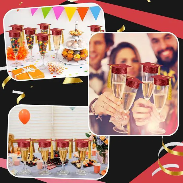 Alt view image 7 of 7 - Ziliny 24 Set Graduation Plastic Champagne Flutes with Mini Graduation Cap Topper for Class of 2026 Grad Party Decoration