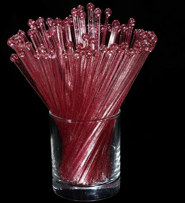 Main image of Honoson 100 Pcs Clear Swizzle Sticks Ball Head Stirrer Disposable Plastic Round Top Swizzle Sticks Crystal Cake Pops Bar Cocktail Coffee Drink Stirrers for Party Wedding Supplies(Red)