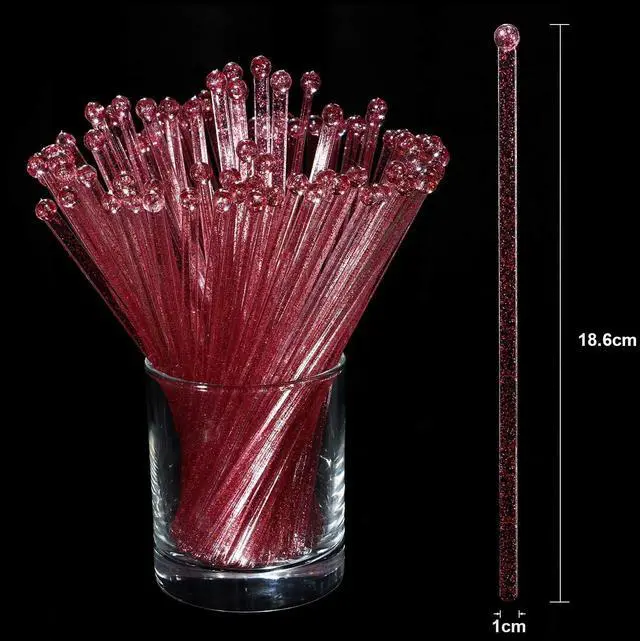 Alt view image 2 of 7 - Honoson 100 Pcs Clear Swizzle Sticks Ball Head Stirrer Disposable Plastic Round Top Swizzle Sticks Crystal Cake Pops Bar Cocktail Coffee Drink Stirrers for Party Wedding Supplies(Red)