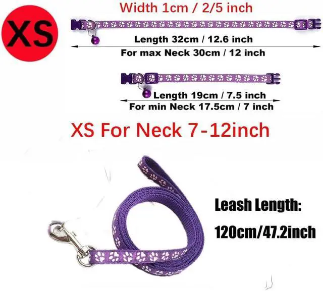 Alt view image 4 of 7 - Puppy Dog Collar with Bell Leash Set, Cat Kitten Collars, Mint Green XXS,XS | Paw Print Reflective Dog Collar Leash Set with Bell, Basic Nylon Boy Girls Pet Collar Adjustable For XXS XS S Tiny Puppies