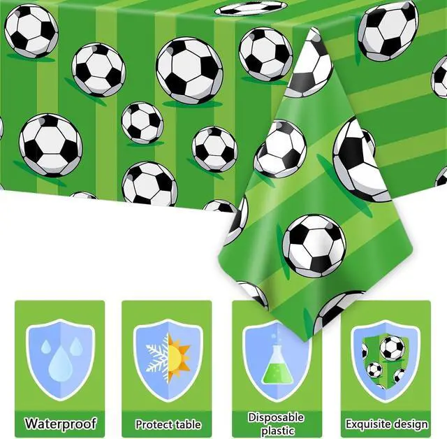 Alt view image 3 of 7 - Wiooffen 3 Pcs Soccer Party Tablecloth Soccer Birthday Plastic Tablecloths Disposable World Cup Table Cover Party Decorations Sports Table Cloth Themed Party Supplies Favors, 54 x 108 Inches