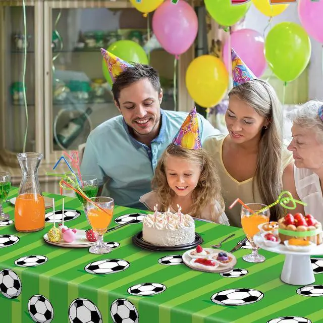 Alt view image 4 of 7 - Wiooffen 3 Pcs Soccer Party Tablecloth Soccer Birthday Plastic Tablecloths Disposable World Cup Table Cover Party Decorations Sports Table Cloth Themed Party Supplies Favors, 54 x 108 Inches