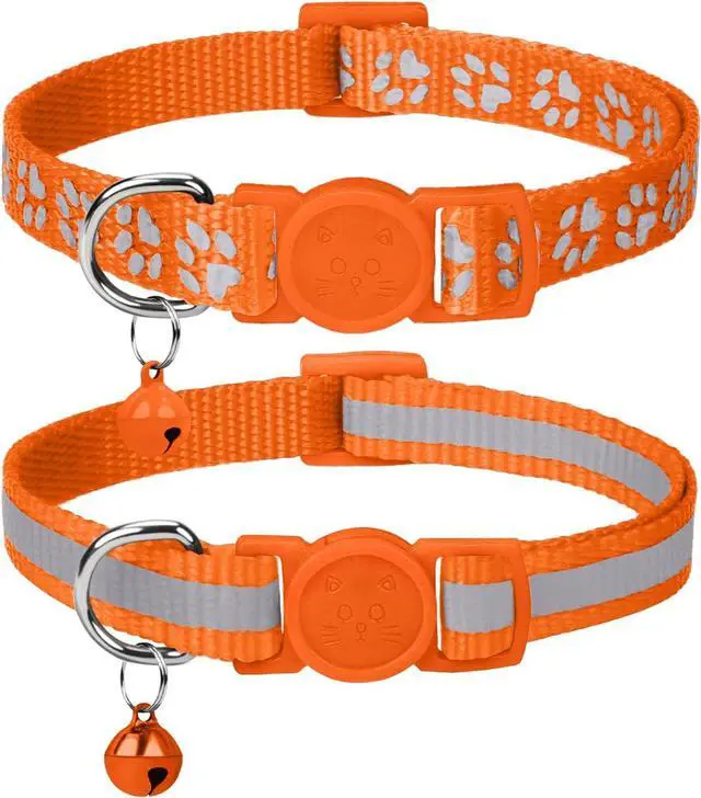 Main image of Taglory 2 Pack Reflective Breakaway Cat Collar with Bell, Orange | Adjustable 7.5-12.5 in, Lightweight Nylon, Safety Quick-Release Buckle, Boy Girl Kittens, Night Visibility