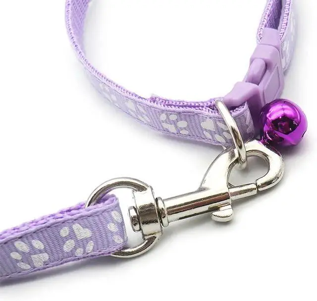 Alt view image 5 of 7 - Puppy Dog Collar with Bell Leash Set, Cat Kitten Collars, Mint Green XXS,XS | Paw Print Reflective Dog Collar Leash Set with Bell, Basic Nylon Boy Girls Pet Collar Adjustable For XXS XS S Tiny Puppies