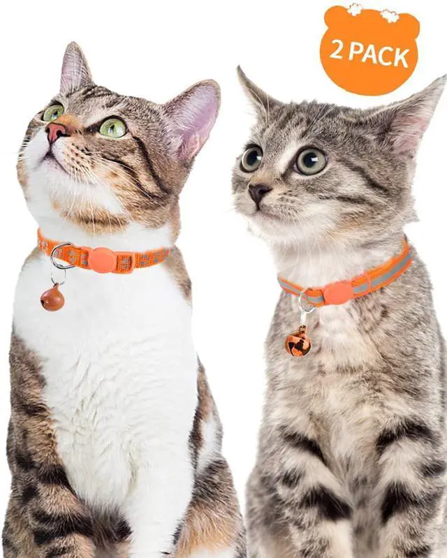 Alt view image 2 of 7 - Taglory 2 Pack Reflective Breakaway Cat Collar with Bell, Orange | Adjustable 7.5-12.5 in, Lightweight Nylon, Safety Quick-Release Buckle, Boy Girl Kittens, Night Visibility