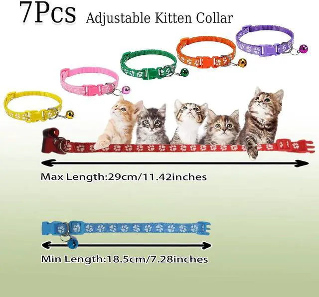 Alt view image 2 of 5 - 7Pcs Cat Collar with Bells, 19-33cm Cat Collars Adjustable Kitten Collar for Girl Boy Cats (7)
