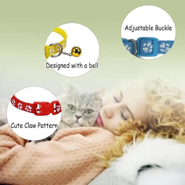 Alt view image 3 of 5 - 7Pcs Cat Collar with Bells, 19-33cm Cat Collars Adjustable Kitten Collar for Girl Boy Cats (7)