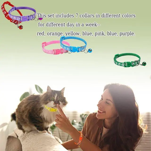 Alt view image 5 of 5 - 7Pcs Cat Collar with Bells, 19-33cm Cat Collars Adjustable Kitten Collar for Girl Boy Cats (7)