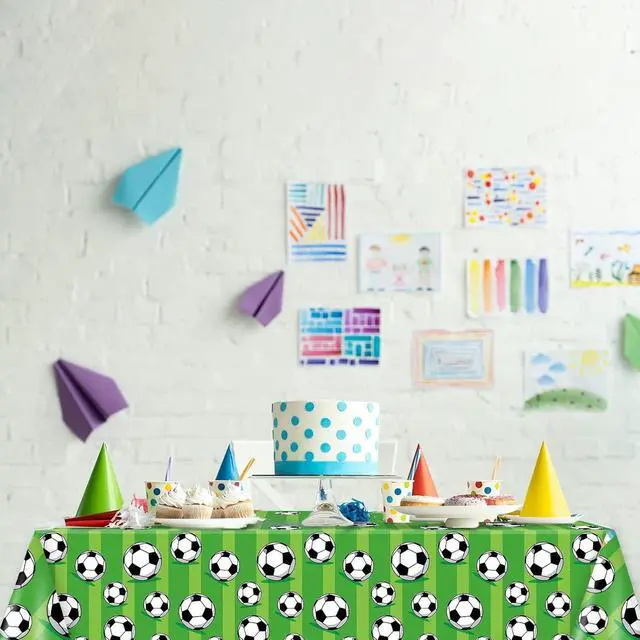 Alt view image 6 of 7 - Wiooffen 3 Pcs Soccer Party Tablecloth Soccer Birthday Plastic Tablecloths Disposable World Cup Table Cover Party Decorations Sports Table Cloth Themed Party Supplies Favors, 54 x 108 Inches