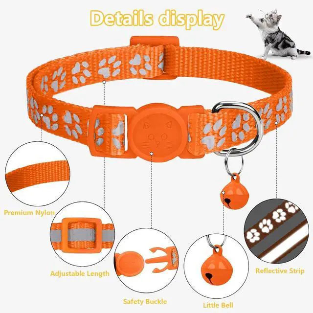 Alt view image 5 of 7 - Taglory 2 Pack Reflective Breakaway Cat Collar with Bell, Orange | Adjustable 7.5-12.5 in, Lightweight Nylon, Safety Quick-Release Buckle, Boy Girl Kittens, Night Visibility