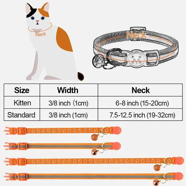 Alt view image 6 of 7 - Taglory 2 Pack Reflective Breakaway Cat Collar with Bell, Orange | Adjustable 7.5-12.5 in, Lightweight Nylon, Safety Quick-Release Buckle, Boy Girl Kittens, Night Visibility