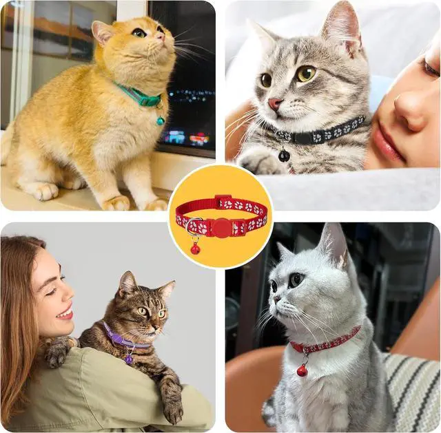 Alt view image 7 of 7 - Taglory 2 Pack Reflective Breakaway Cat Collar with Bell, Orange | Adjustable 7.5-12.5 in, Lightweight Nylon, Safety Quick-Release Buckle, Boy Girl Kittens, Night Visibility