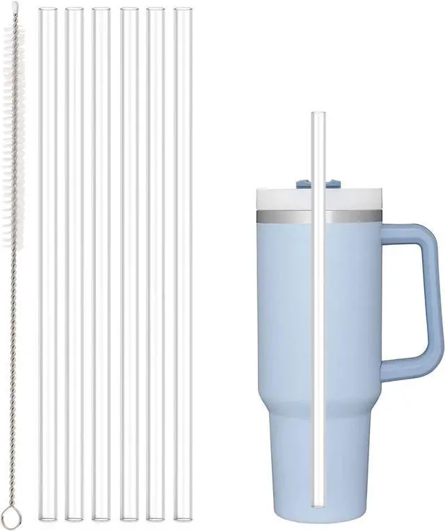 Main image of Replacement Straw Compatible with Stanley 40 oz 30 oz Cup Tumbler, 6 Pack Reusable Straw with Cleaning Brush, Plastic, Clear
