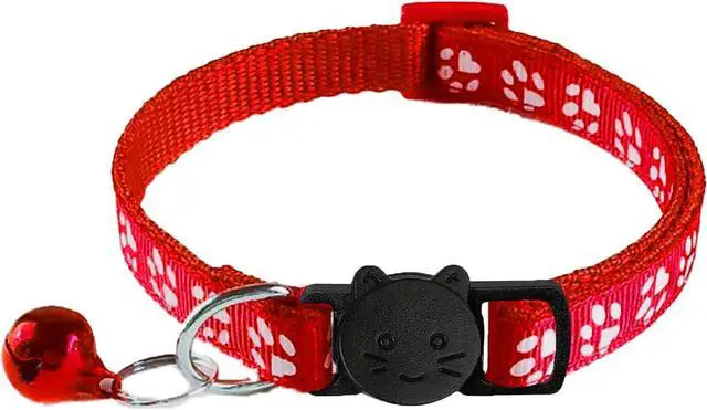 Alt view image 3 of 5 - 2 Pack Breakaway Cat Collars with Bells, Reflective Design and Claw Print Design, Safety Buckle Kitten Collars Adjustable from 7.5 to 12.5 Inches (Red)