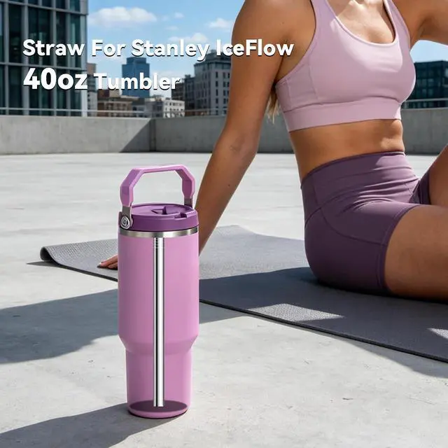 Alt view image 3 of 6 - Stainless Steel Straws for Stanley IceFlow 40 oz Flip Straw Tumblers, Metal Replacement Straws for Ice Flow 40oz CupsOnly Fit 40oz Tumbler, Not Fit 40 oz Jug