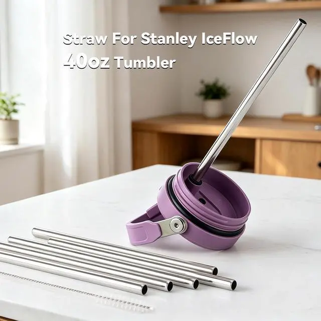 Alt view image 4 of 6 - Stainless Steel Straws for Stanley IceFlow 40 oz Flip Straw Tumblers, Metal Replacement Straws for Ice Flow 40oz CupsOnly Fit 40oz Tumbler, Not Fit 40 oz Jug