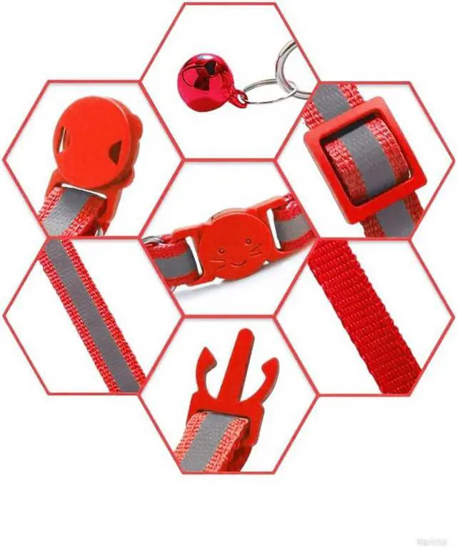 Alt view image 5 of 5 - 2 Pack Breakaway Cat Collars with Bells, Reflective Design and Claw Print Design, Safety Buckle Kitten Collars Adjustable from 7.5 to 12.5 Inches (Red)