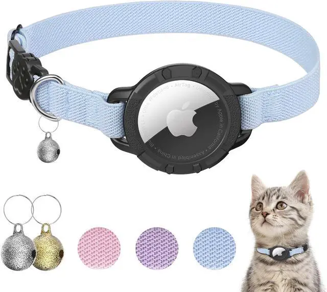 Main image of AirTag Cat Collars, Stretchy Collar with Air Tag Holder and Bell | Breakaway - Ultra Design Elastic - GPS Tracking Collars - Adjustable Size for Cats & Puppies 7.5-12.5" - (Blue)