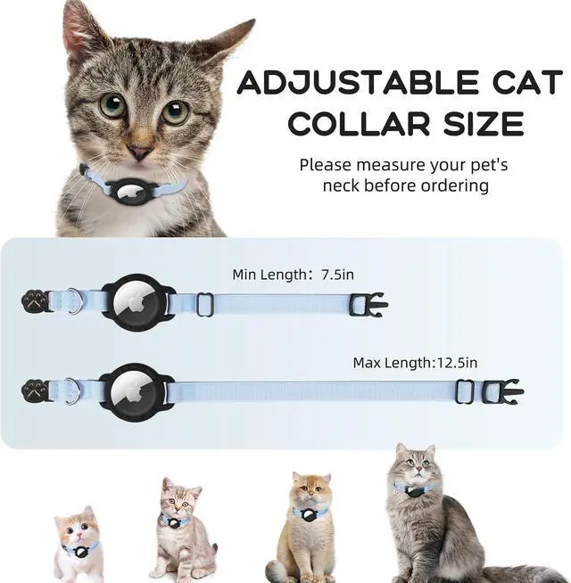 Alt view image 3 of 7 - AirTag Cat Collars, Stretchy Collar with Air Tag Holder and Bell | Breakaway - Ultra Design Elastic - GPS Tracking Collars - Adjustable Size for Cats & Puppies 7.5-12.5" - (Blue)