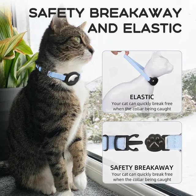 Alt view image 4 of 7 - AirTag Cat Collars, Stretchy Collar with Air Tag Holder and Bell | Breakaway - Ultra Design Elastic - GPS Tracking Collars - Adjustable Size for Cats & Puppies 7.5-12.5" - (Blue)