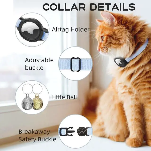 Alt view image 5 of 7 - AirTag Cat Collars, Stretchy Collar with Air Tag Holder and Bell | Breakaway - Ultra Design Elastic - GPS Tracking Collars - Adjustable Size for Cats & Puppies 7.5-12.5" - (Blue)