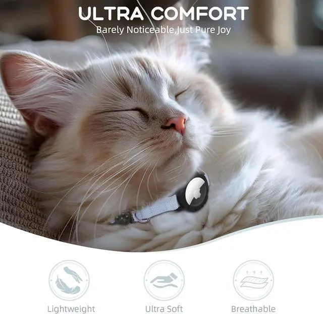Alt view image 7 of 7 - AirTag Cat Collars, Stretchy Collar with Air Tag Holder and Bell | Breakaway - Ultra Design Elastic - GPS Tracking Collars - Adjustable Size for Cats & Puppies 7.5-12.5" - (Blue)