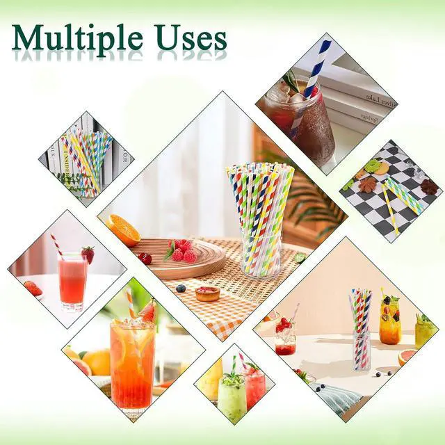 Alt view image 4 of 6 - 100 Pcs Biodegradable Paper Straws, Assorted Rainbow Colors Striped, 10 Colors for Drinks, Parties, Crafts