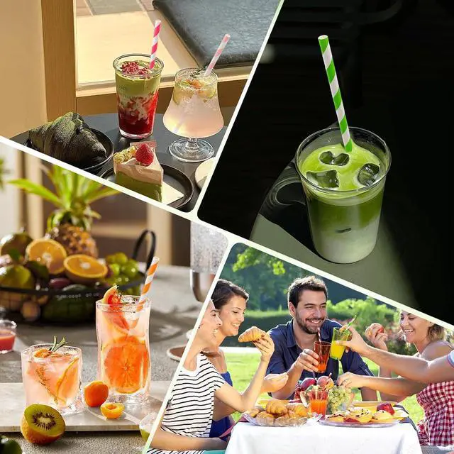 Alt view image 6 of 6 - 100 Pcs Biodegradable Paper Straws, Assorted Rainbow Colors Striped, 10 Colors for Drinks, Parties, Crafts