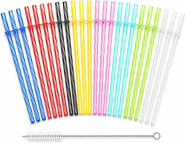 Main image of 25 Pack 9 Inch Clear Reusable Plastic Straws with Cleaning Brush, BPA-Free Dishwasher Safe Tumbler Straws for 16 oz & 20 oz Cups, YETI, Mason Jars, Iced Coffee and Travel Cups