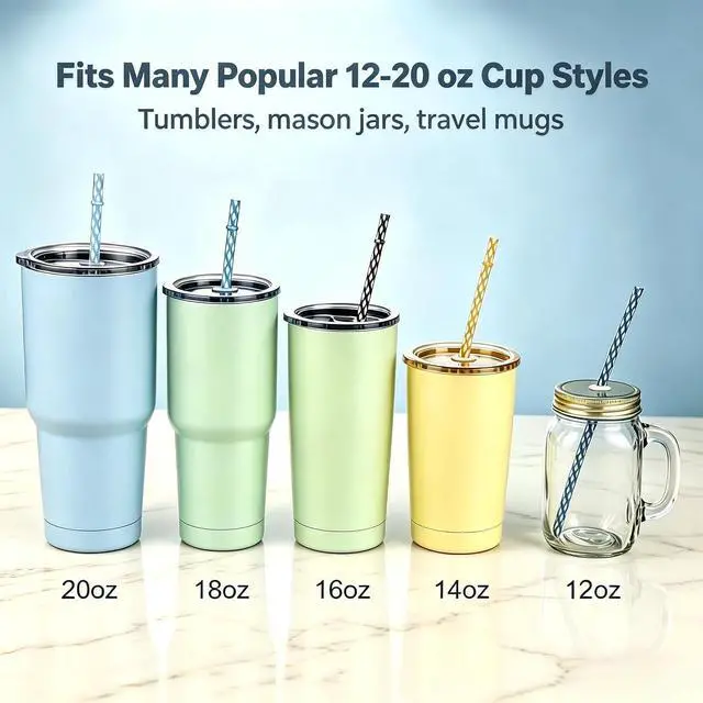 Alt view image 2 of 7 - 25 Pack 9 Inch Clear Reusable Plastic Straws with Cleaning Brush, BPA-Free Dishwasher Safe Tumbler Straws for 16 oz & 20 oz Cups, YETI, Mason Jars, Iced Coffee and Travel Cups