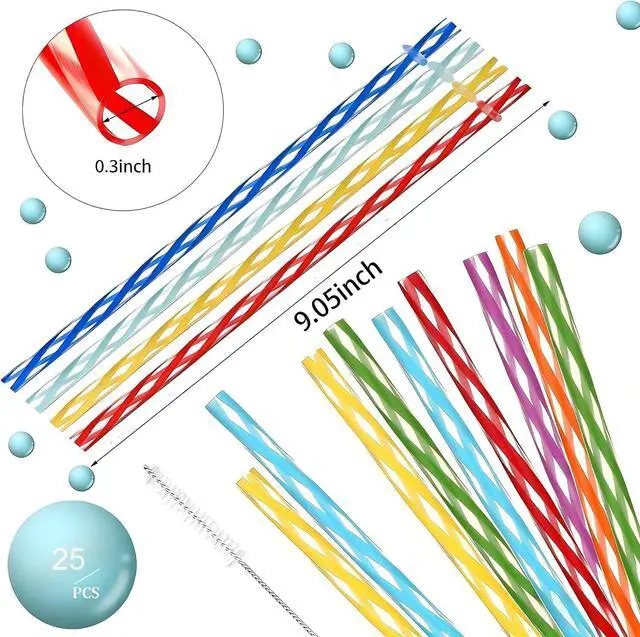 Alt view image 3 of 7 - 25 Pack 9 Inch Clear Reusable Plastic Straws with Cleaning Brush, BPA-Free Dishwasher Safe Tumbler Straws for 16 oz & 20 oz Cups, YETI, Mason Jars, Iced Coffee and Travel Cups