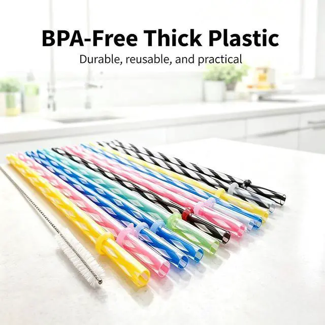 Alt view image 4 of 7 - 25 Pack 9 Inch Clear Reusable Plastic Straws with Cleaning Brush, BPA-Free Dishwasher Safe Tumbler Straws for 16 oz & 20 oz Cups, YETI, Mason Jars, Iced Coffee and Travel Cups