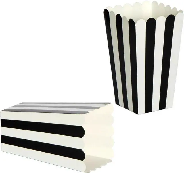 Alt view image 4 of 7 - XIEHE 24 Pack Striped Popcorn Boxes - Carnival Parties Mini Paper Popcorn and Candy Containers, Party Supplies for Movie Nights (Black)