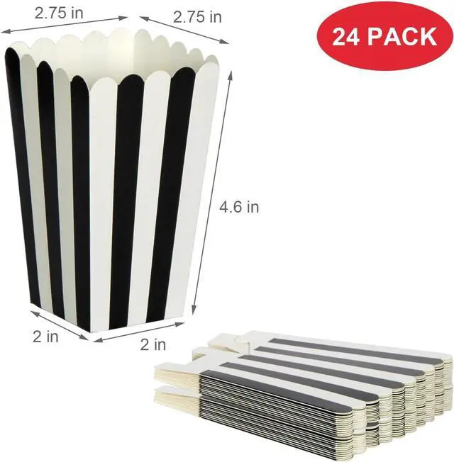 Alt view image 3 of 7 - XIEHE 24 Pack Striped Popcorn Boxes - Carnival Parties Mini Paper Popcorn and Candy Containers, Party Supplies for Movie Nights (Black)