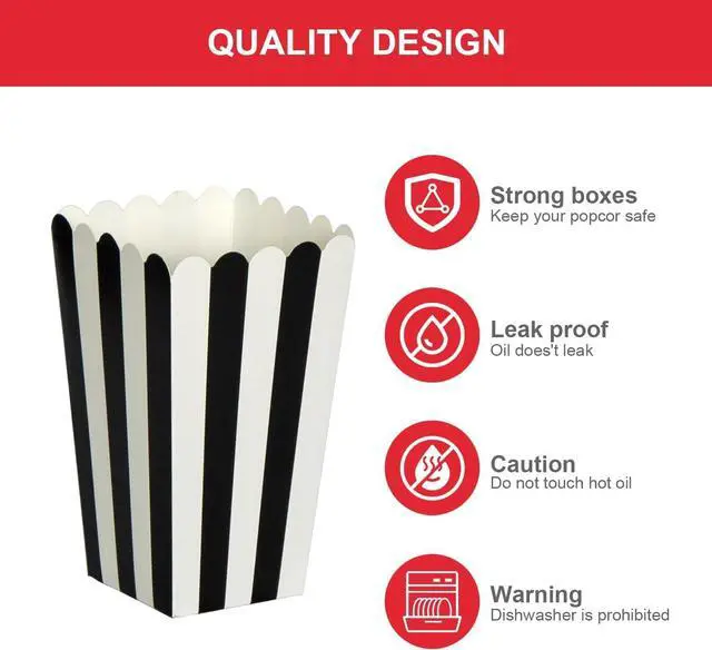 Alt view image 6 of 7 - XIEHE 24 Pack Striped Popcorn Boxes - Carnival Parties Mini Paper Popcorn and Candy Containers, Party Supplies for Movie Nights (Black)