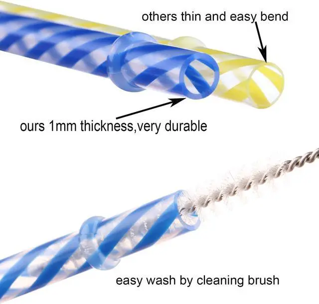 Alt view image 3 of 7 - Dakoufish 12 Piece 8 Inch Reusable Plastic Thick Drinking Straws BPA Free Mason Jar Straws Transparent Small Stripe (8inch, Mix 12color)