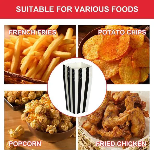 Alt view image 7 of 7 - XIEHE 24 Pack Striped Popcorn Boxes - Carnival Parties Mini Paper Popcorn and Candy Containers, Party Supplies for Movie Nights (Black)
