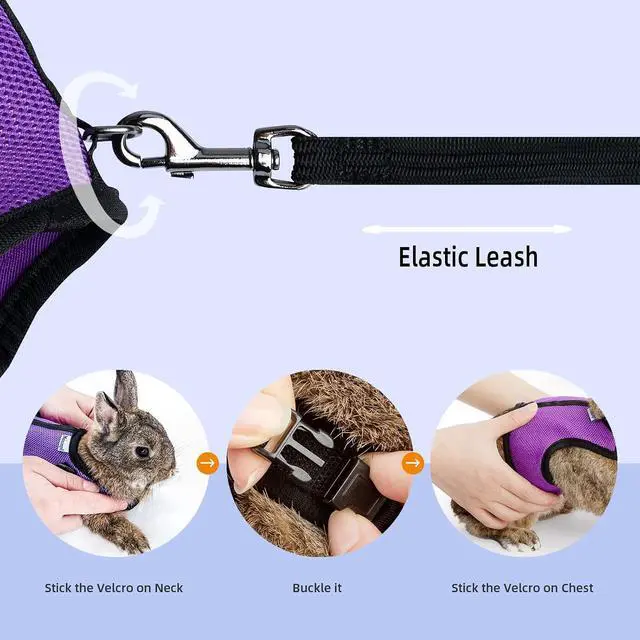 Alt view image 4 of 6 - Niteangel Adjustable Soft Harness with Elastic Leash for Rabbits (L, Pink)