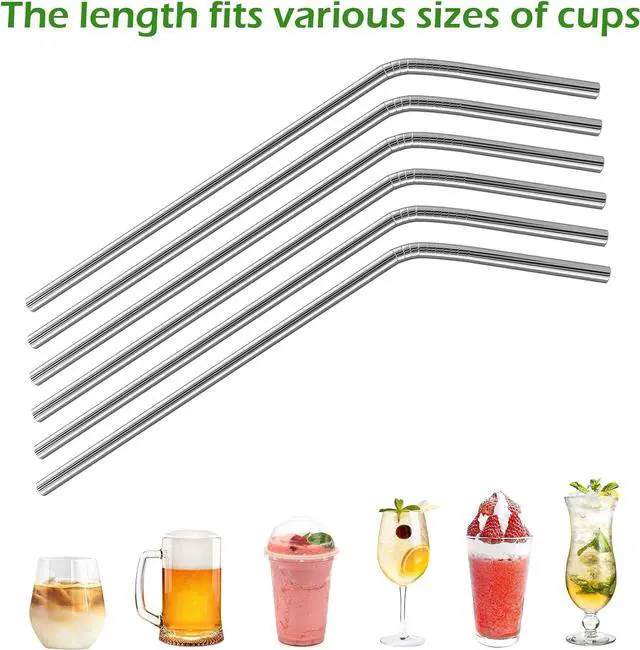 Alt view image 2 of 7 - Besteek Home 6 Pcs Reusable Stainless Steel Metal Straws & Cleaning Brush | 10.23'' Bent Metal Straws for 30 oz & 24 & 20 oz Tumblers Cups Mugs Cold Beverage Dishwasher Safe