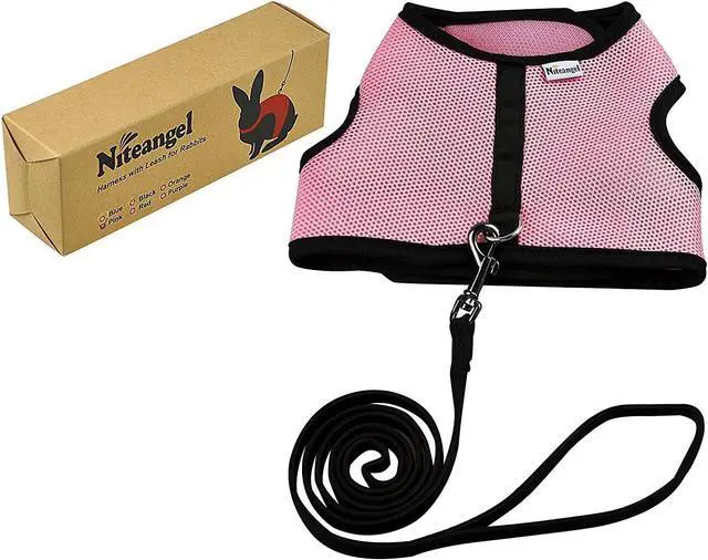 Alt view image 6 of 6 - Niteangel Adjustable Soft Harness with Elastic Leash for Rabbits (L, Pink)