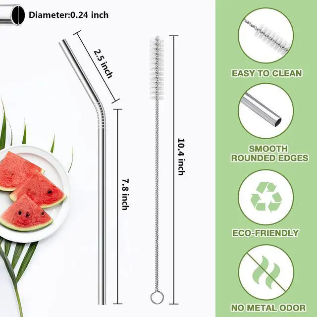 Alt view image 4 of 7 - Besteek Home 6 Pcs Reusable Stainless Steel Metal Straws & Cleaning Brush | 10.23'' Bent Metal Straws for 30 oz & 24 & 20 oz Tumblers Cups Mugs Cold Beverage Dishwasher Safe