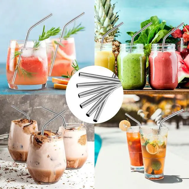 Alt view image 6 of 7 - Besteek Home 6 Pcs Reusable Stainless Steel Metal Straws & Cleaning Brush | 10.23'' Bent Metal Straws for 30 oz & 24 & 20 oz Tumblers Cups Mugs Cold Beverage Dishwasher Safe
