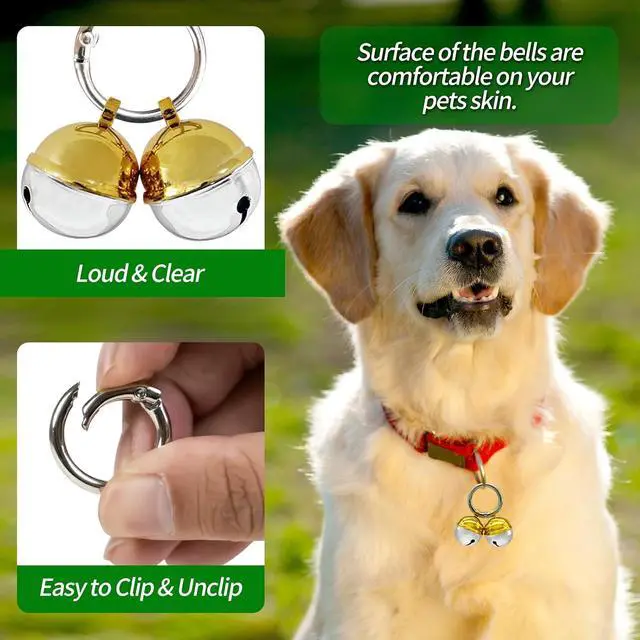 Alt view image 3 of 6 - Bells for Dog Collars with Easy Clip Clasps, Suitable for Medium to Large Dogs, Extra Loud Pet Tracker, Durable Collar Charms (Gold & Silver, 2 Pack)